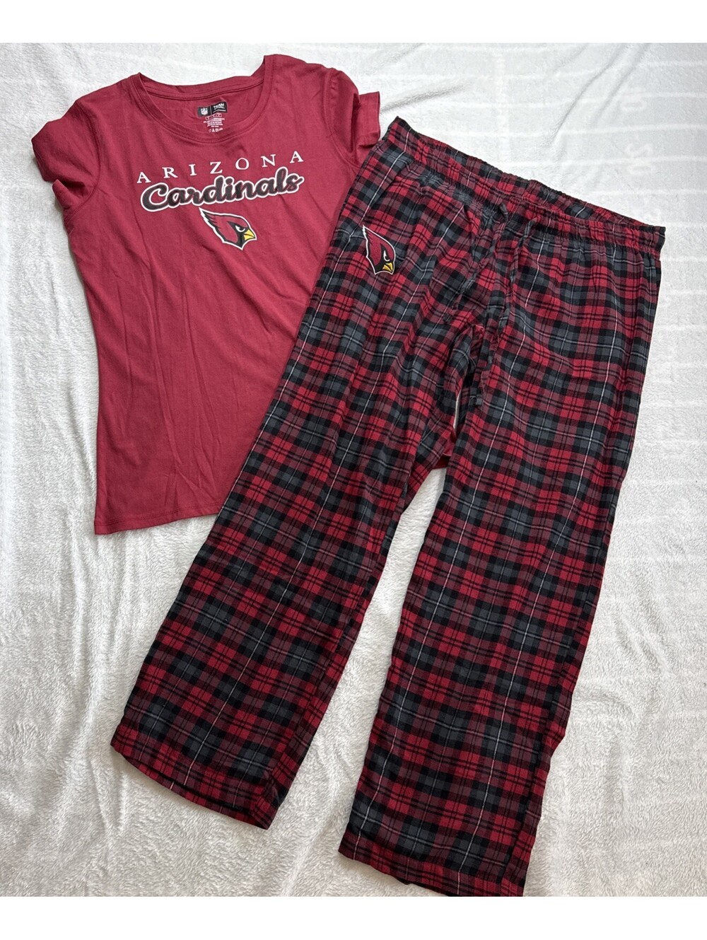 Arizona Cardinals NFL Women’s Short Sleeve Tee Flannel Pajama Set Size L (2446)